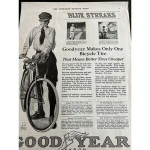 Newspaper Print Ad - Goodyear Bicycle Tire Blue Streak Collectible Vintage